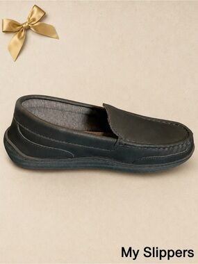 My Slippers Leather Moccasins Black Slip On 9